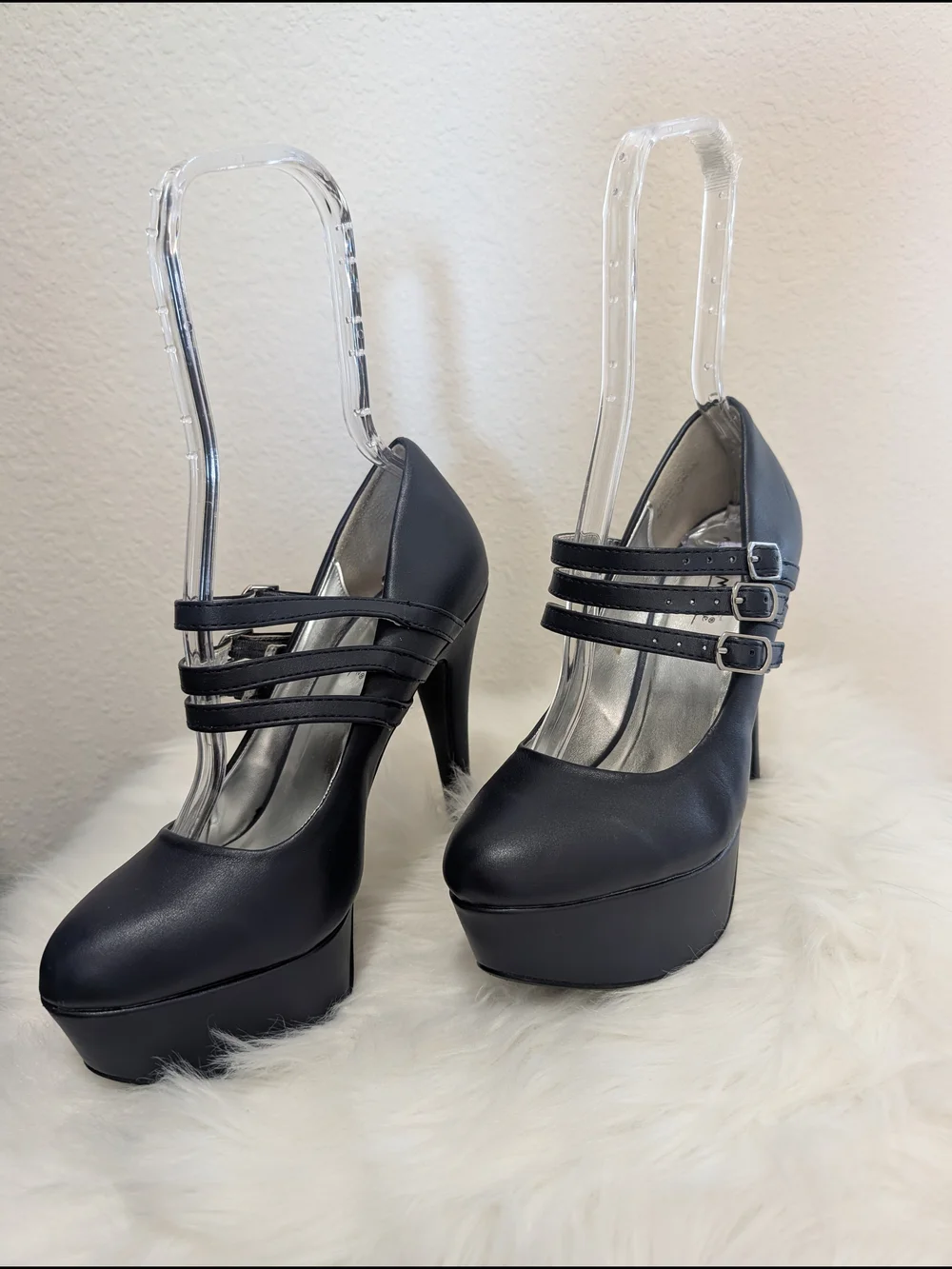 Womens Navy Platform Mary Jane Heels